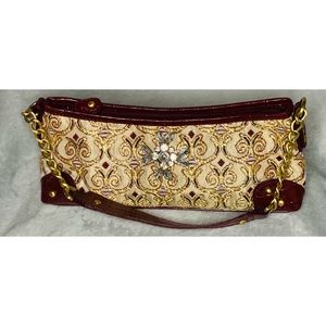 Burgundy beach and gold baguette bag